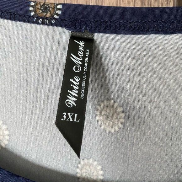 White Mark Blue and Yellow Graphic Tunic with 3/4 Sleeves - Picture 2 of 3